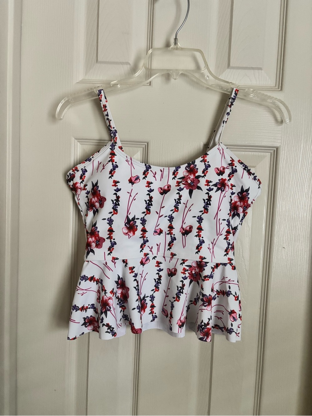 SHEIN White Swim Top with Pink & Purple Floral Print